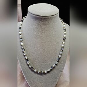 Cat's Eye glass & Moonstone natural Gemstone necklace 16"